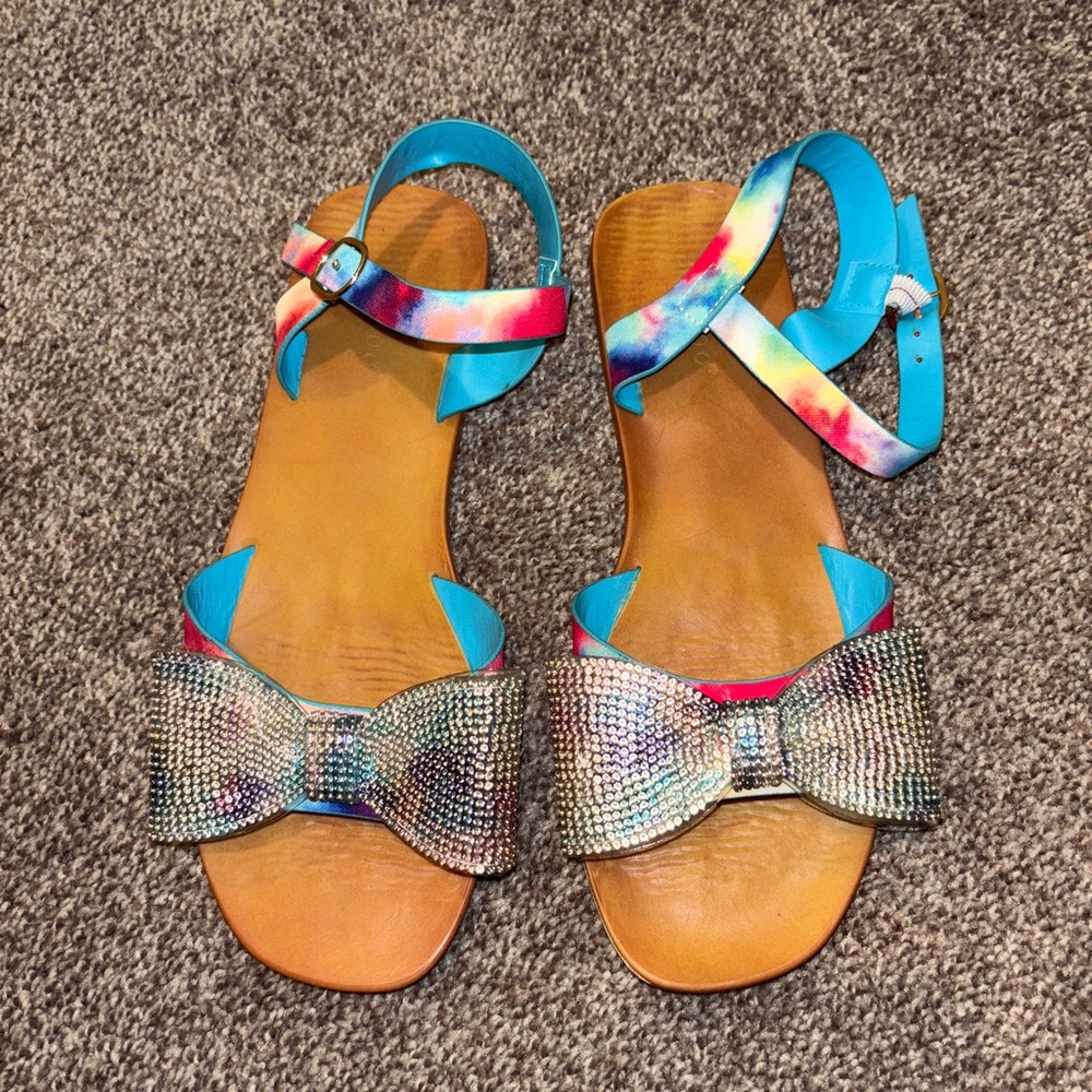 BAMBOO Tie-dye Rhinestone Bow Sandals - size 7